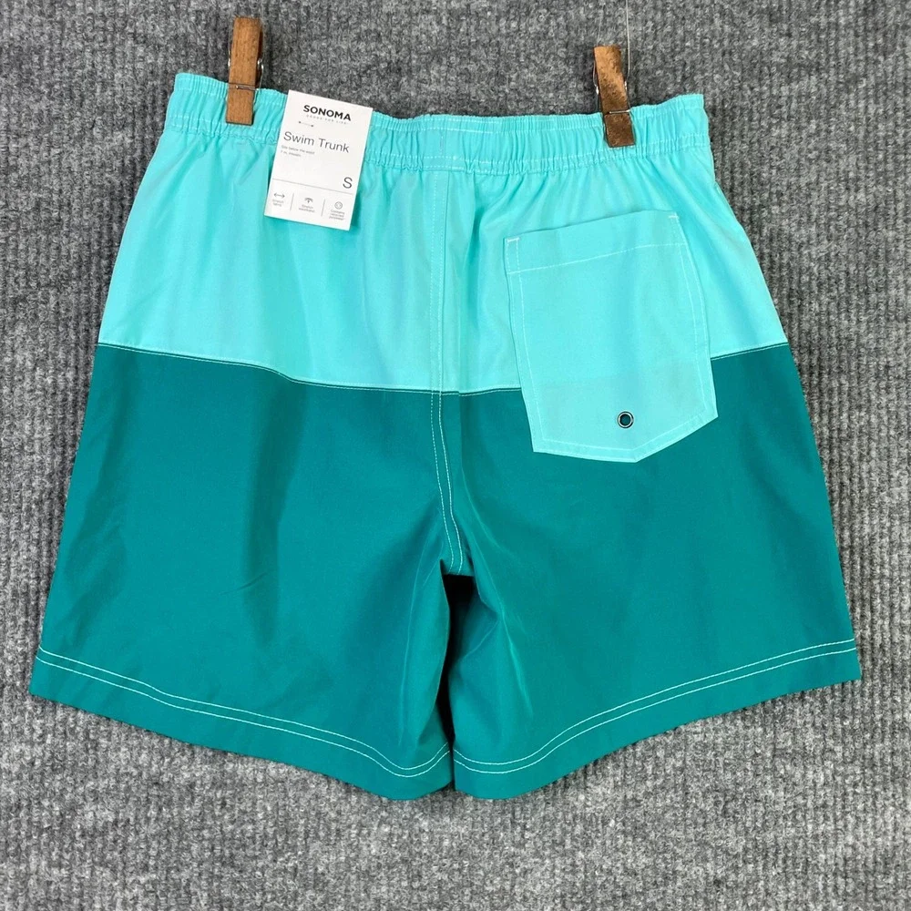 Sonoma Swim Trunks Mens Small Teal Blue Color Block 7